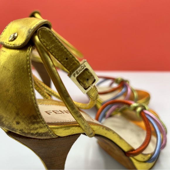 FENDI Vintage Open Toe Multi Colored Metallic Heels - Picture 6 of 13